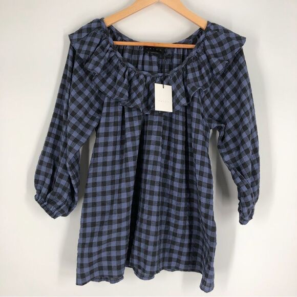 🆕 Hatch‎ The Margot Top Gingham Plaid Blue Black Size 0 NWT - Picture 1 of 8